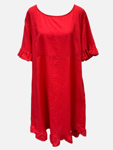 Linen Frill Dress Red Worthier
