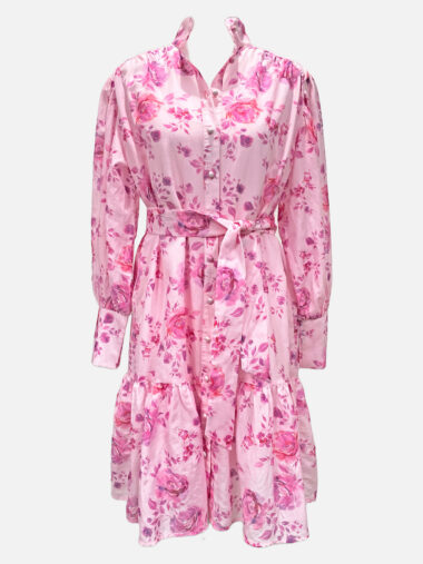 Liberty Rose Button Through Silk Dress Pink