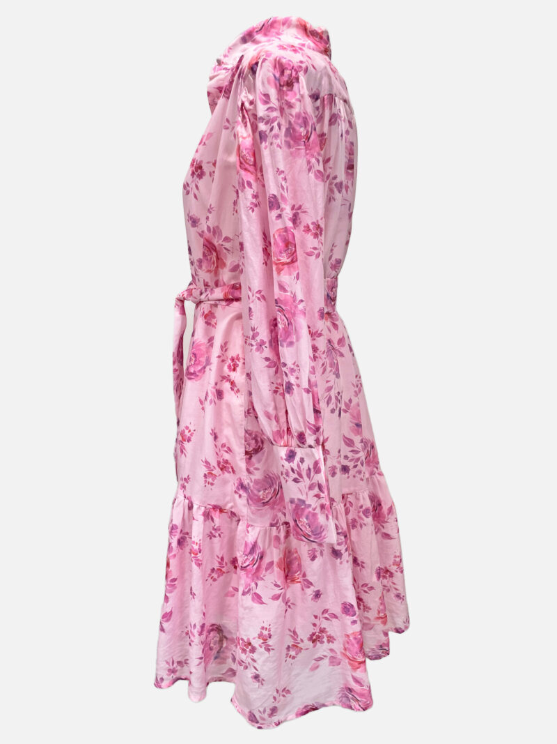 Button Through Silk Dress Pink Liberty Rose