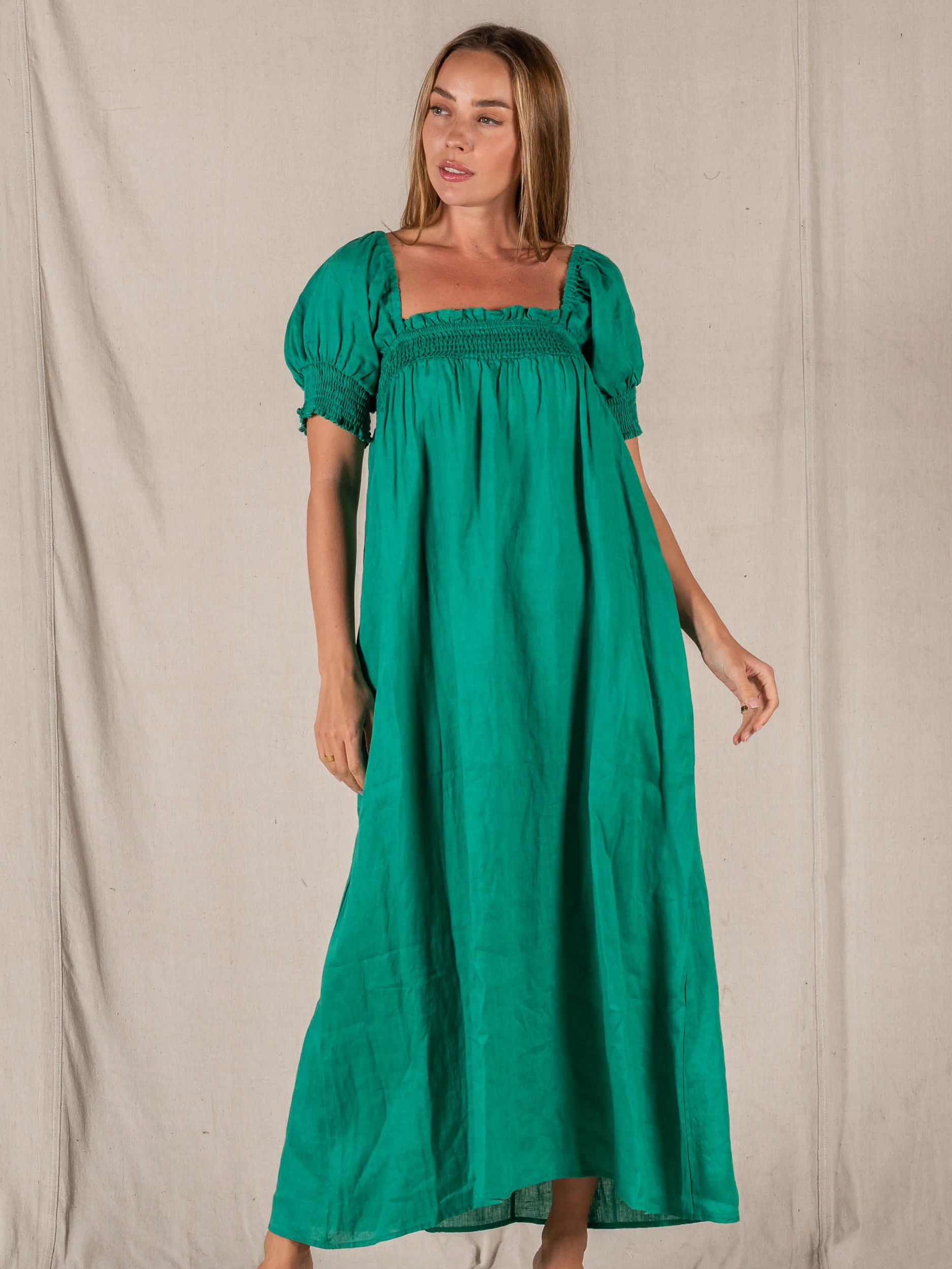 Pia Linen Dress - Green - Valeria Label - Florence Store