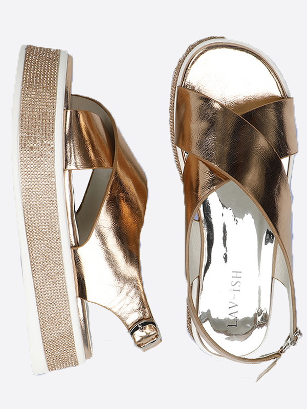 Crossover Sandal Gold Lavish Footwear Florence Store