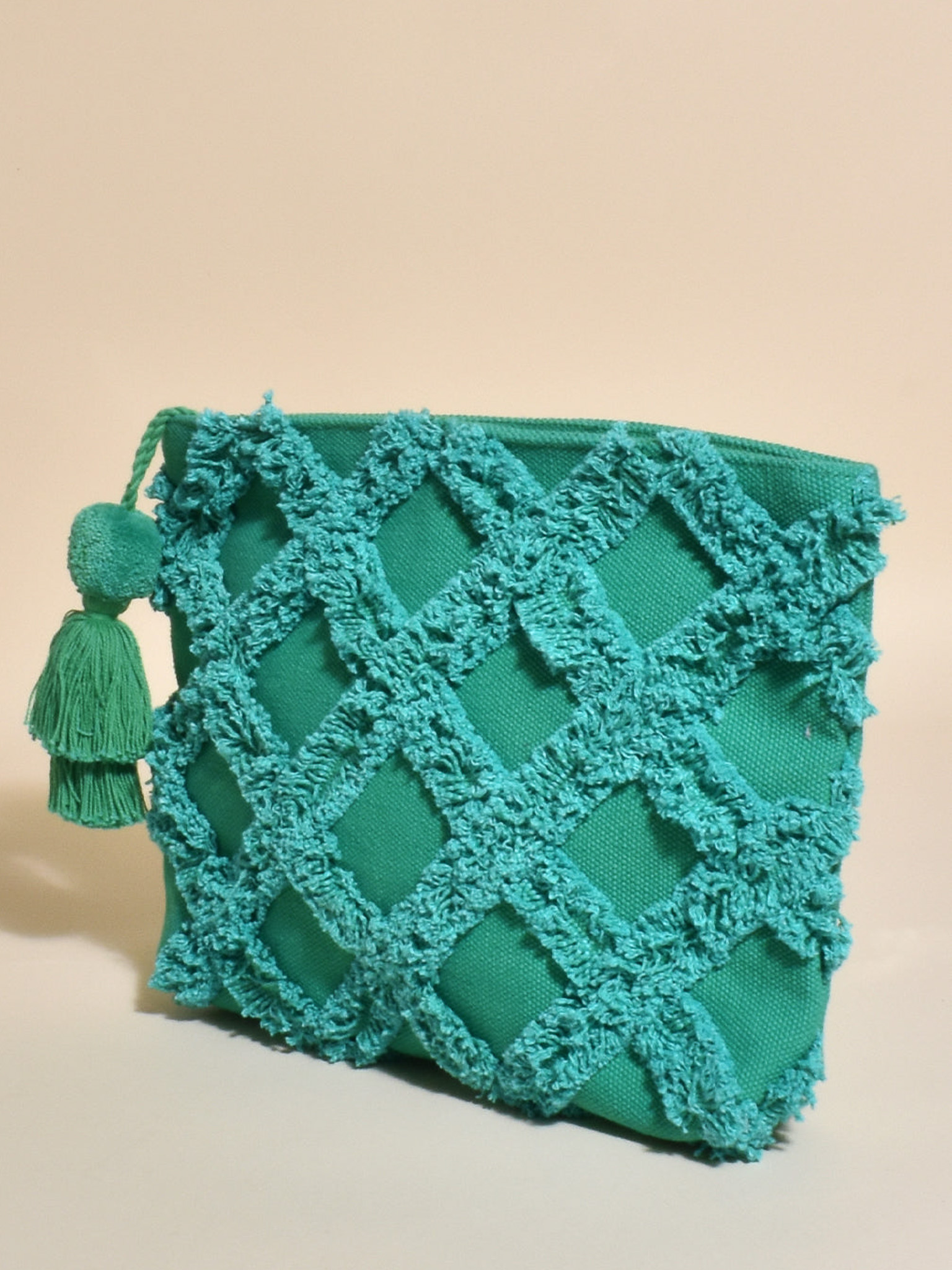 Lattice Front Tassel Pouch Green Adorne