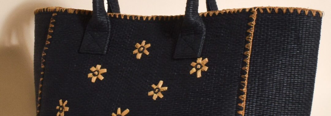 Daisy Contrast Stitch Tote Black Adorne