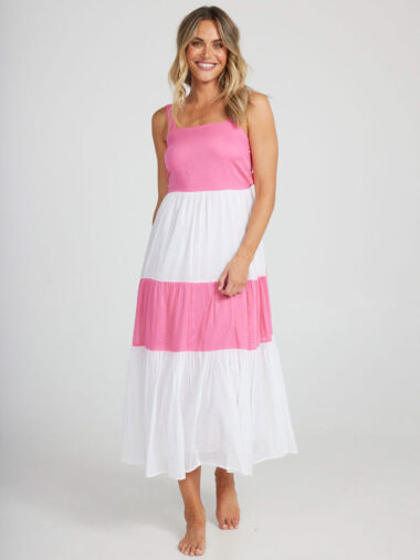 Voile Sleeveless Dress Pink Holiday