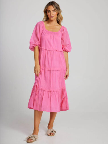 Cotton Voile Tier Dress Pink Holiday