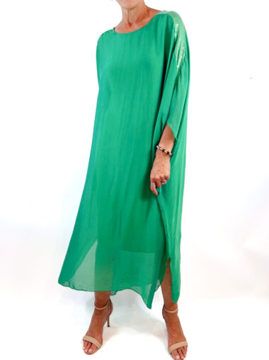 Sequin Kaftan Silk Dress Green La Strada