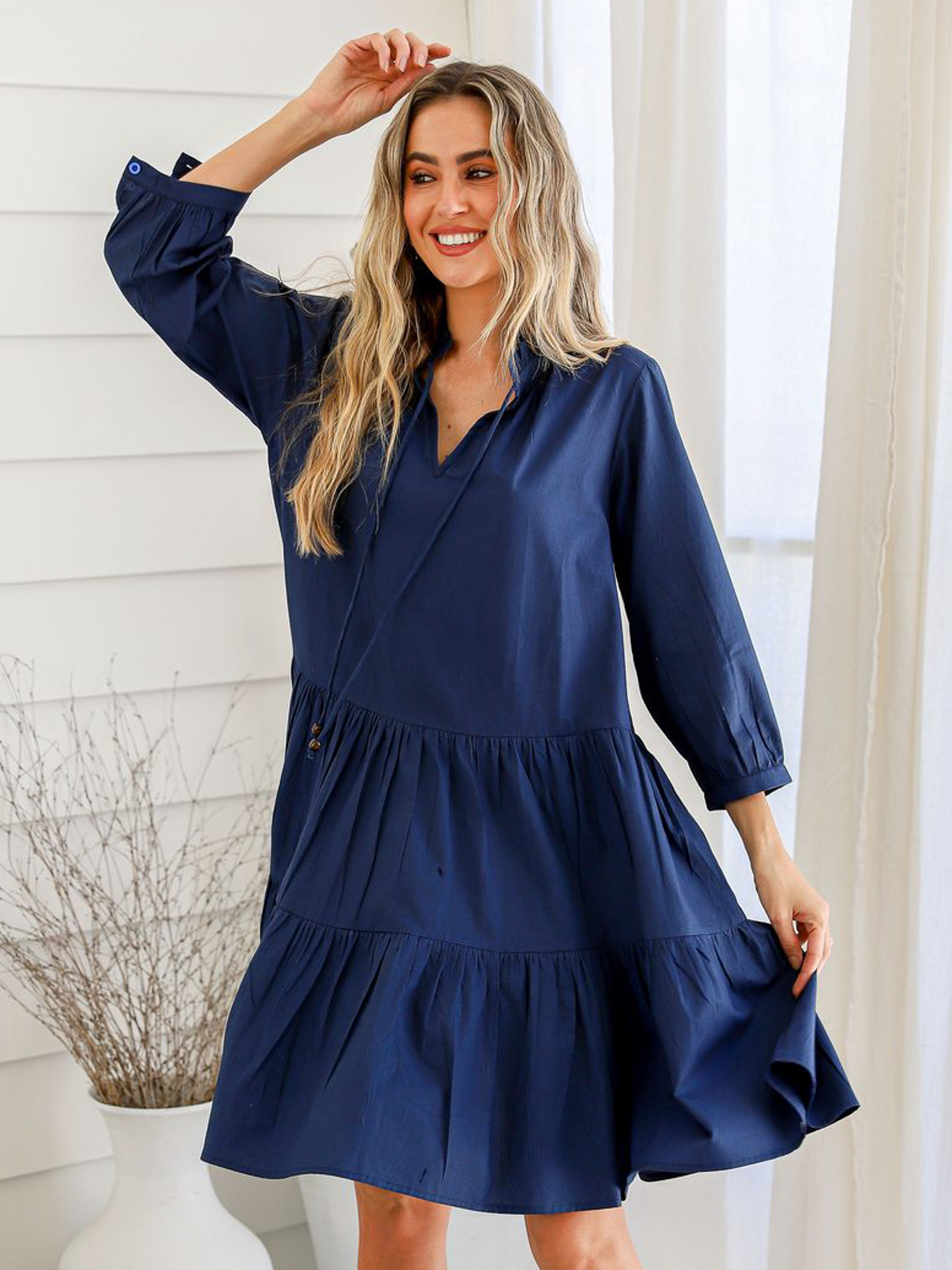 Pleated Collar Dress Navy Joop and Gypsy