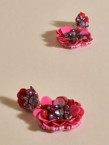 Sequin Floral Event Earrings Pink Adorne