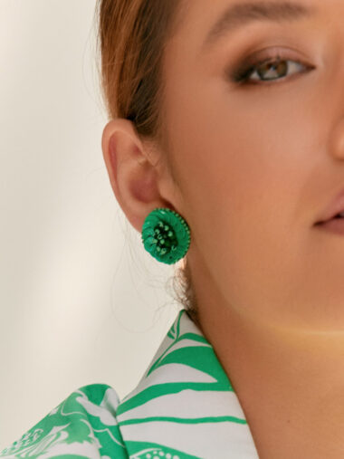 Sequin Flower Stud Earrings Green Adorne