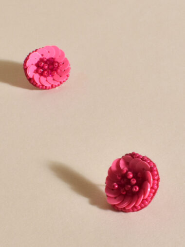 Sequin Flower Stud Earrings Pink Adorne