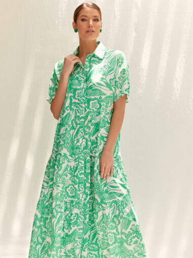 Molly Cotton Tier Dress Green Adorne