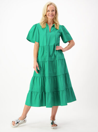 Tiered Pleated Dress Green Liberty Rose