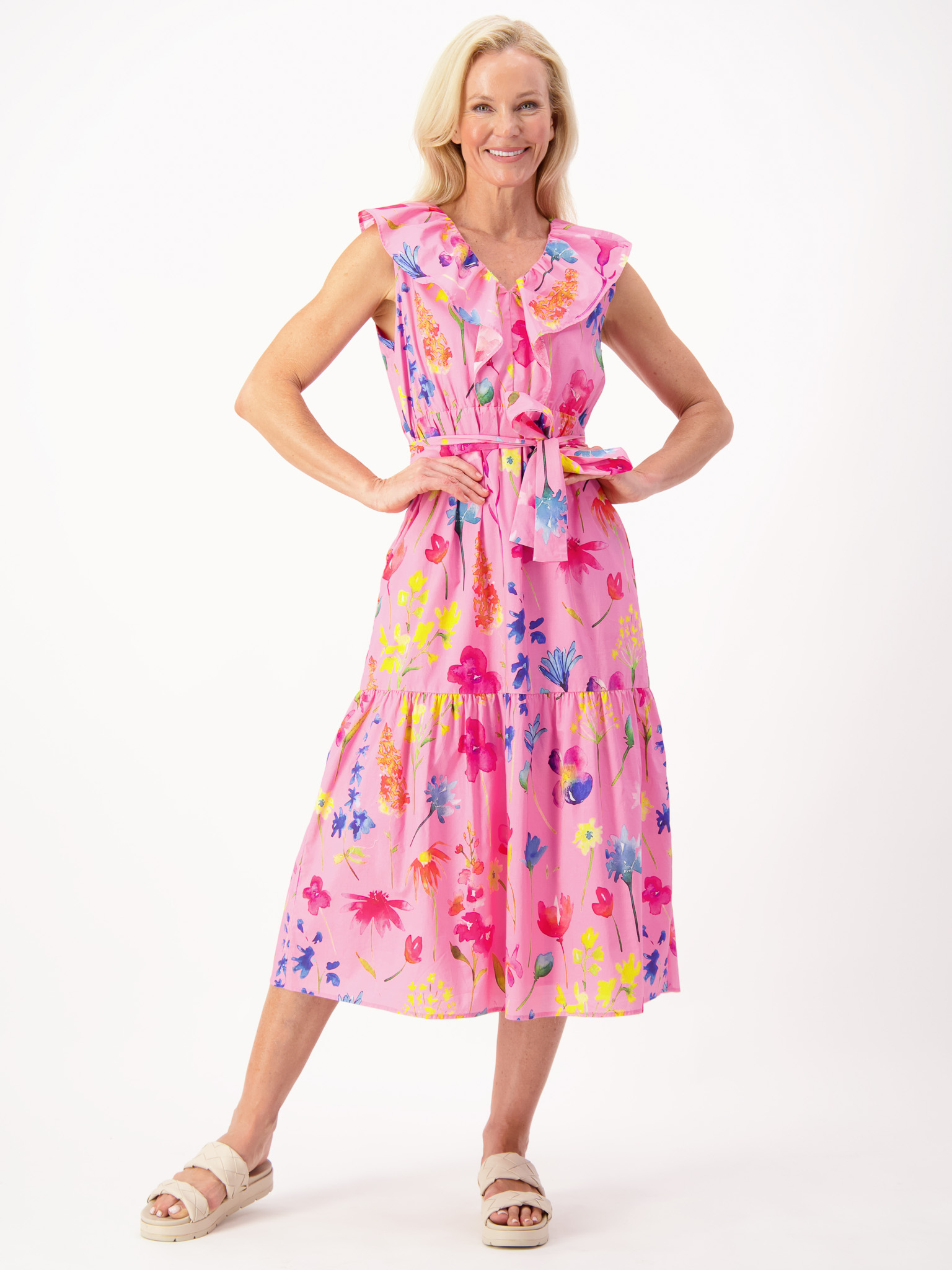 Ruffle Collar Cotton Dress Pink Liberty Rose