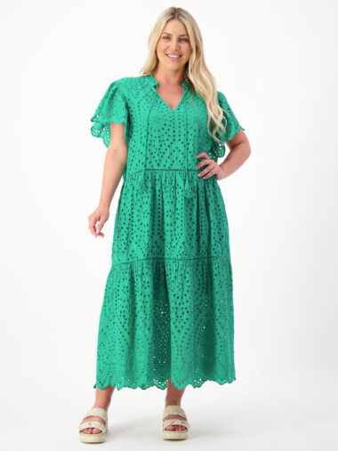 Embroidered Tier Dress Green La Strada