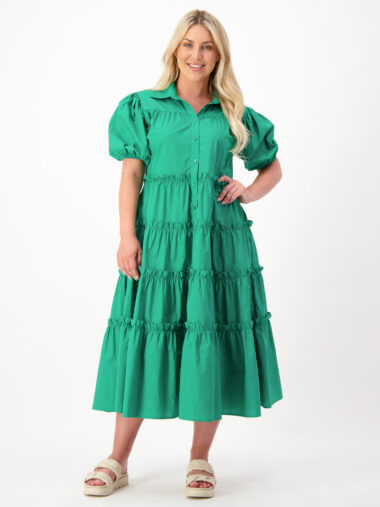 Liberty Rose Tiered Button Dress Green
