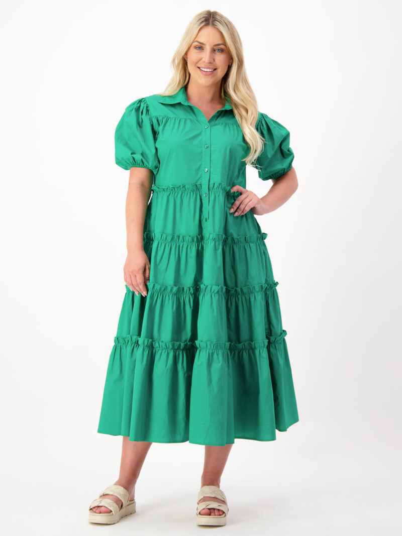 Tiered Button Dress Green Liberty Rose