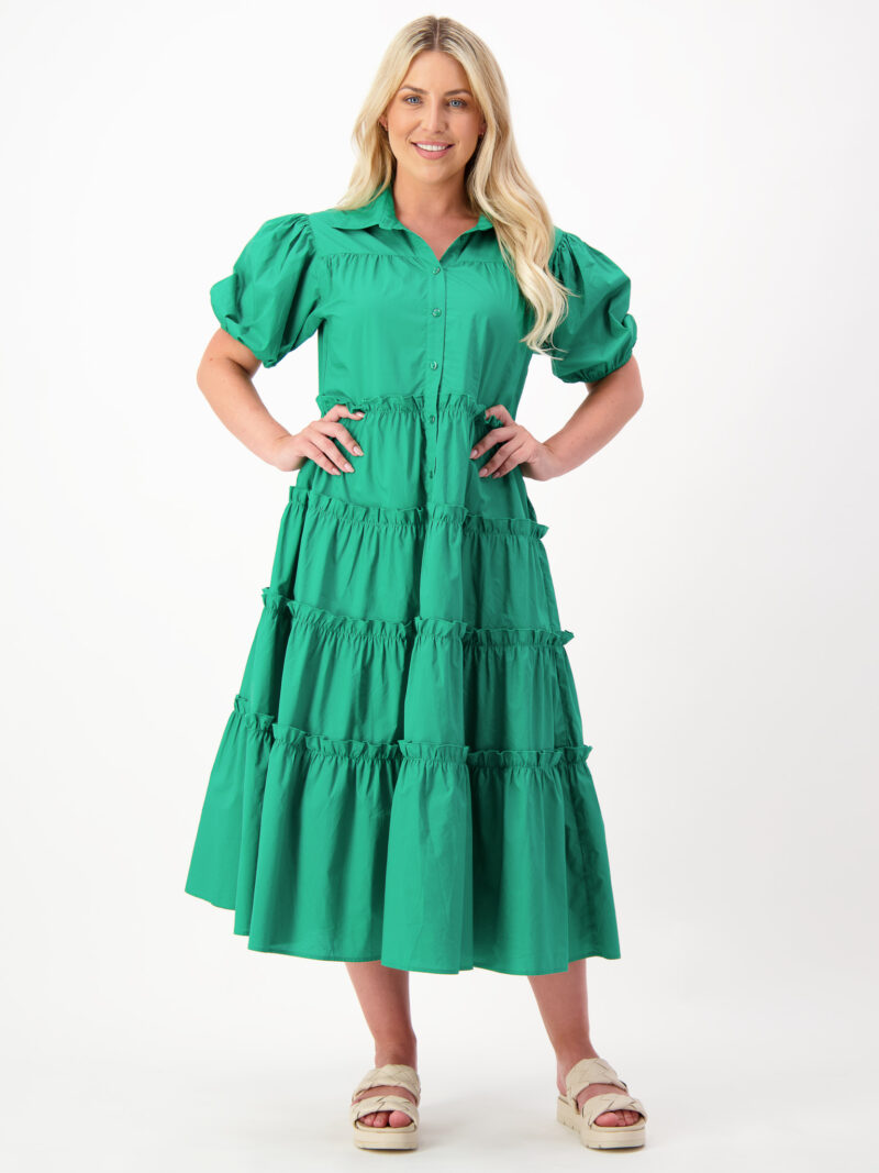 Tiered Button Dress Green Liberty Rose