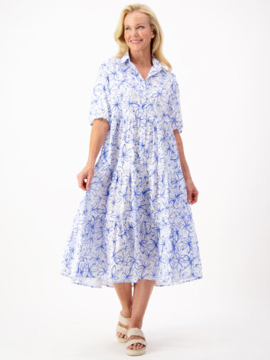 Cotton Tier Relaxed Dress Blue Worthier