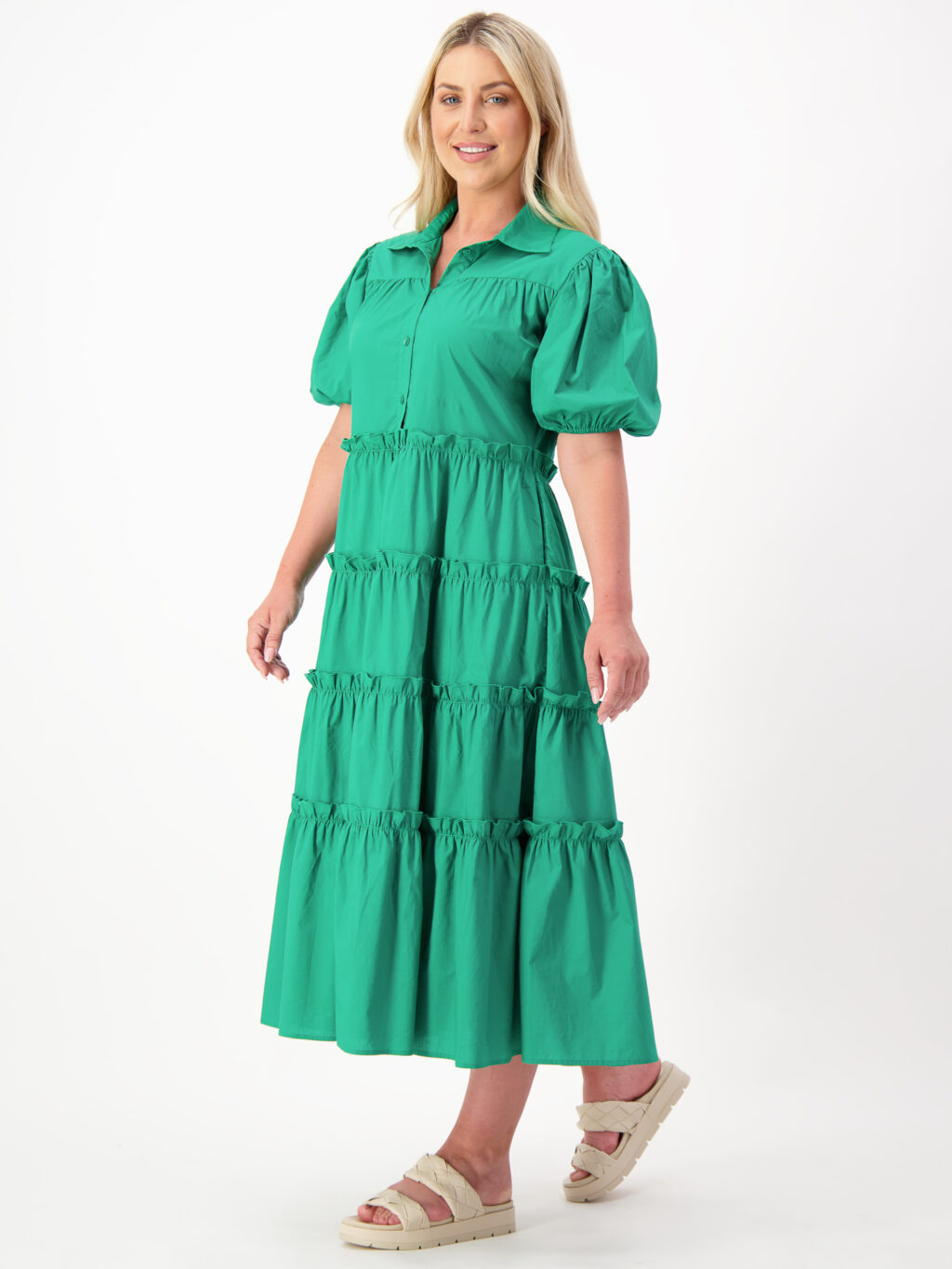 Tiered Button Dress Green Liberty Rose