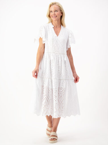Embroidered Tier Dress White La Strada