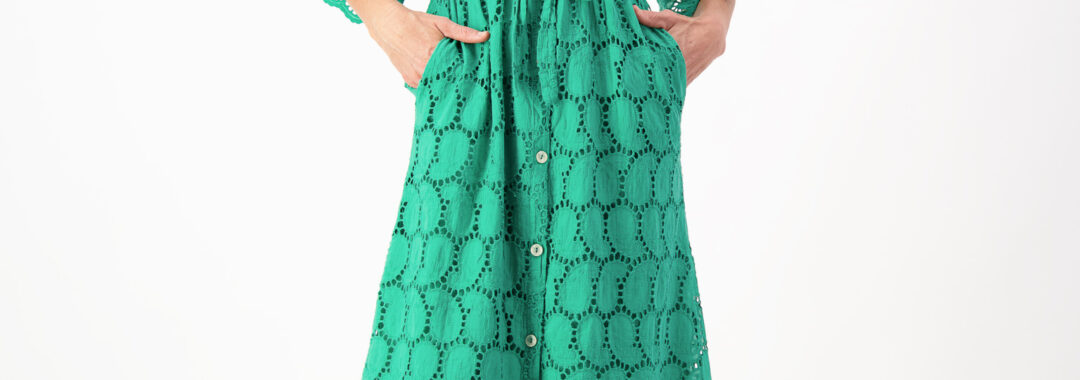 Embroidered Relaxed Midi Dress Green La Strada