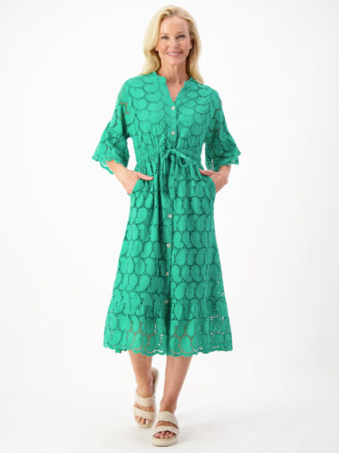 Embroidered Relaxed Midi Dress Green La Strada