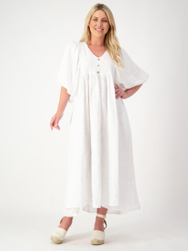 Linen Midi Dress White La Strada