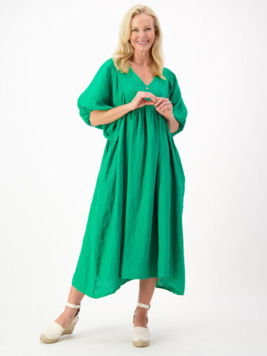 Linen Midi Dress Green La Strada