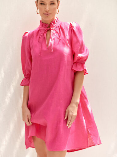 Linen Short Dress Pink Adorne