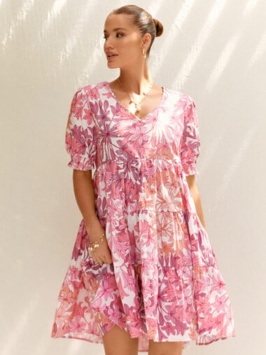 Piper Print Cotton Dress Pink Adorne