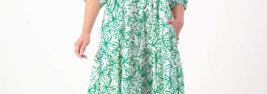 Cotton Tier Relaxed Dress Green Worthier