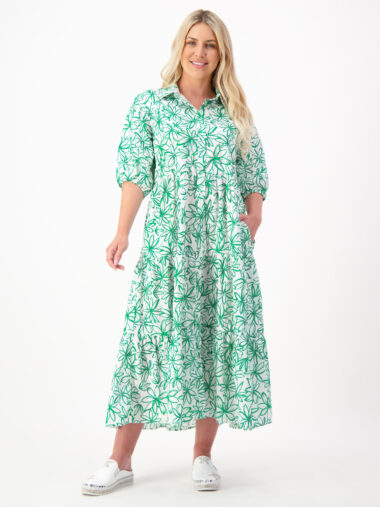 Cotton Tier Relaxed Dress Green Worthier