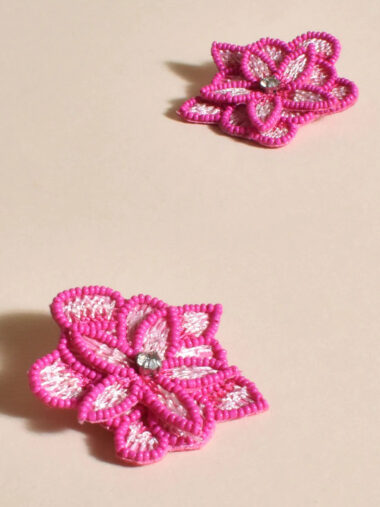 Hand Stitched Earrings Pink Adorne