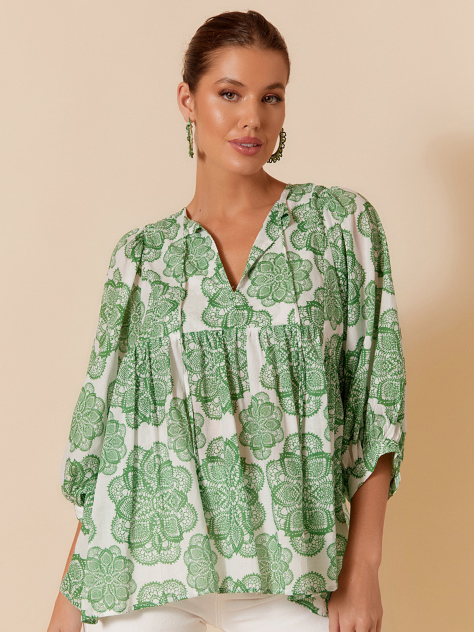 Cotton Gather Top Green Adorne