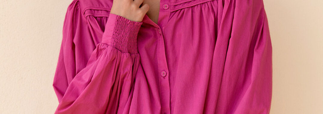 Button Detail Cotton Top Magenta Adorne