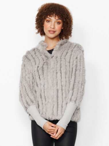 Knit Cuff Fur Jacket Grey Caju