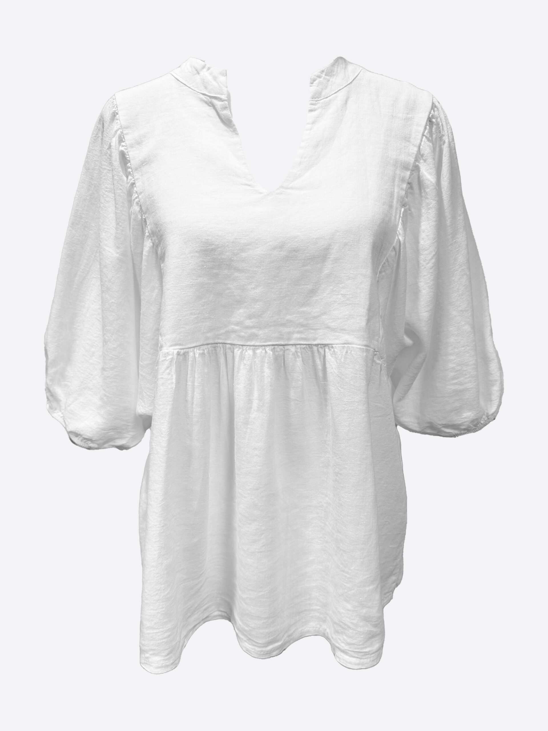 Puff Sleeve Linen Top White La Strada