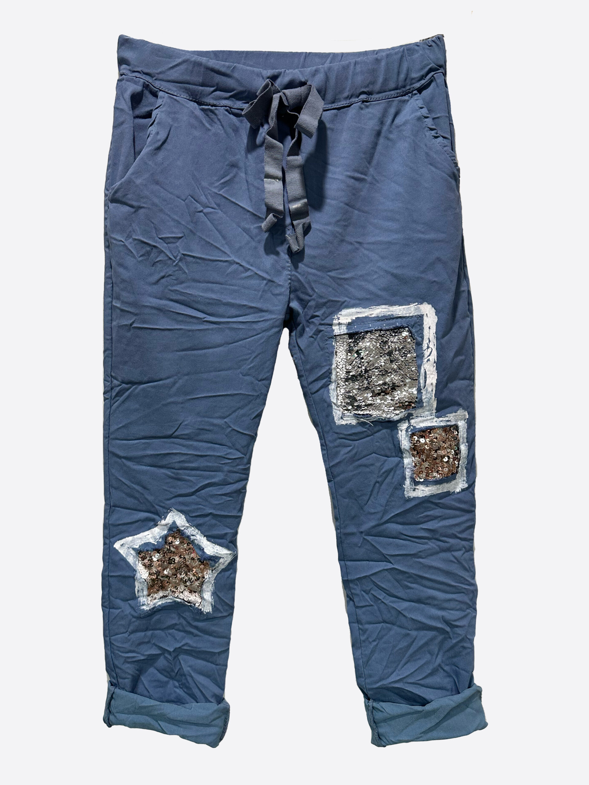 Sequin Patch Pant Navy La Strada