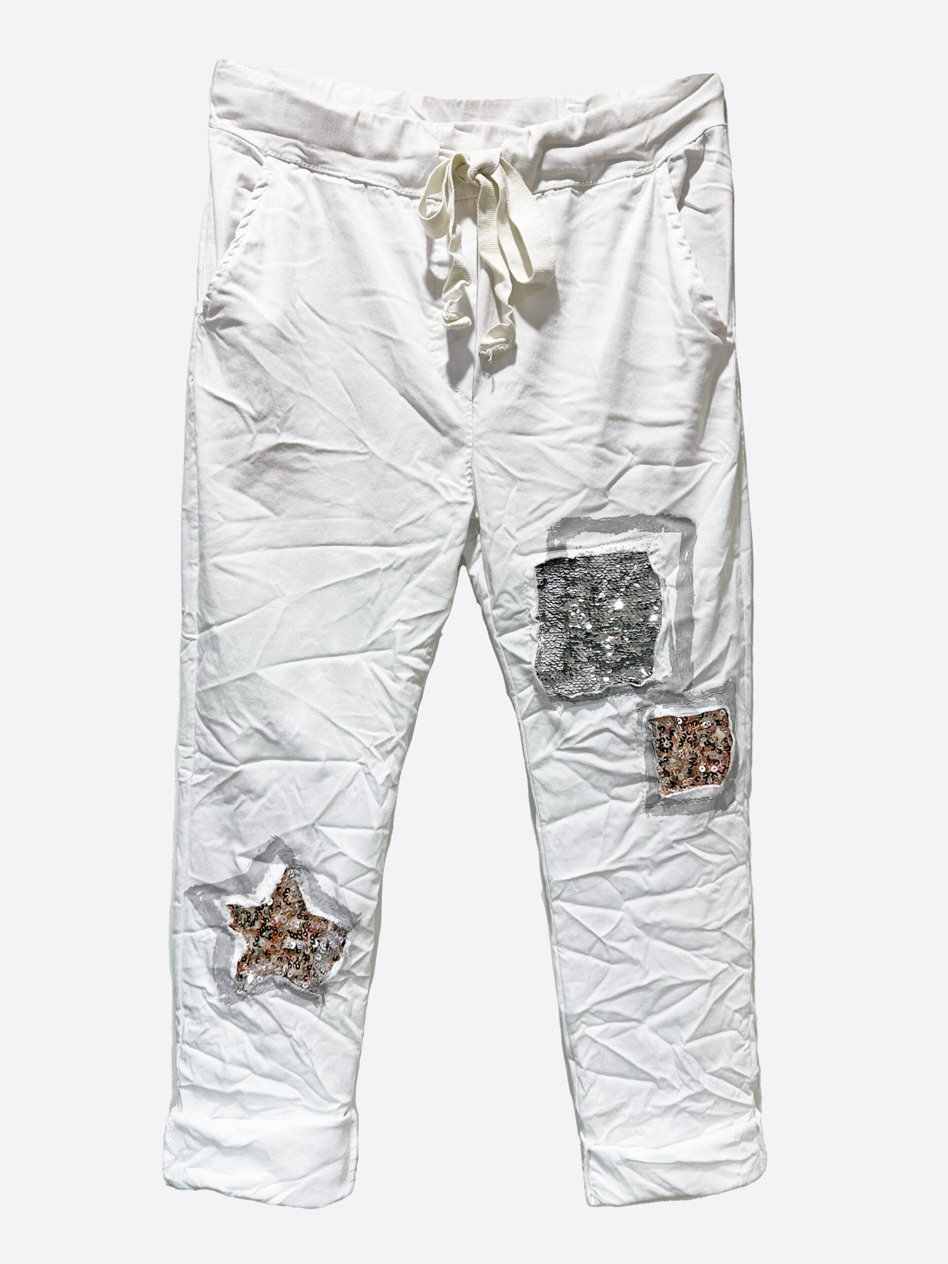 Sequin Patch Pant White La Strada