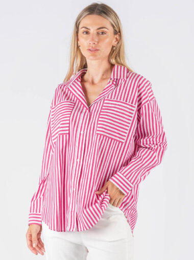 Patch Pocket Stripe Shirt Pink Worthier