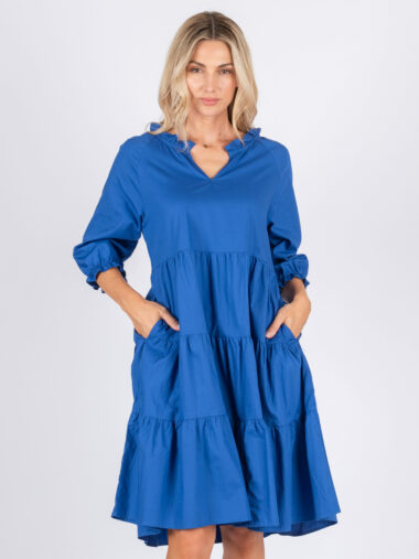 Worthier Cotton Tiered Dress Royal Blue