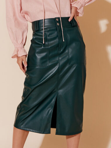 Adorne Faux Leather Skirt Green