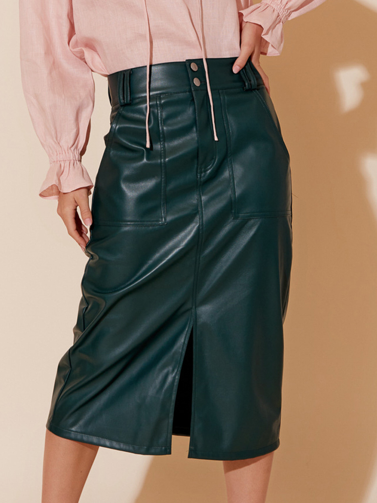 Green clearance leather skirt