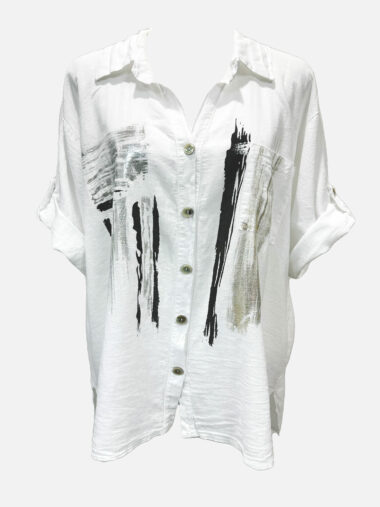 Foil Brush Linen Shirt White La Strada