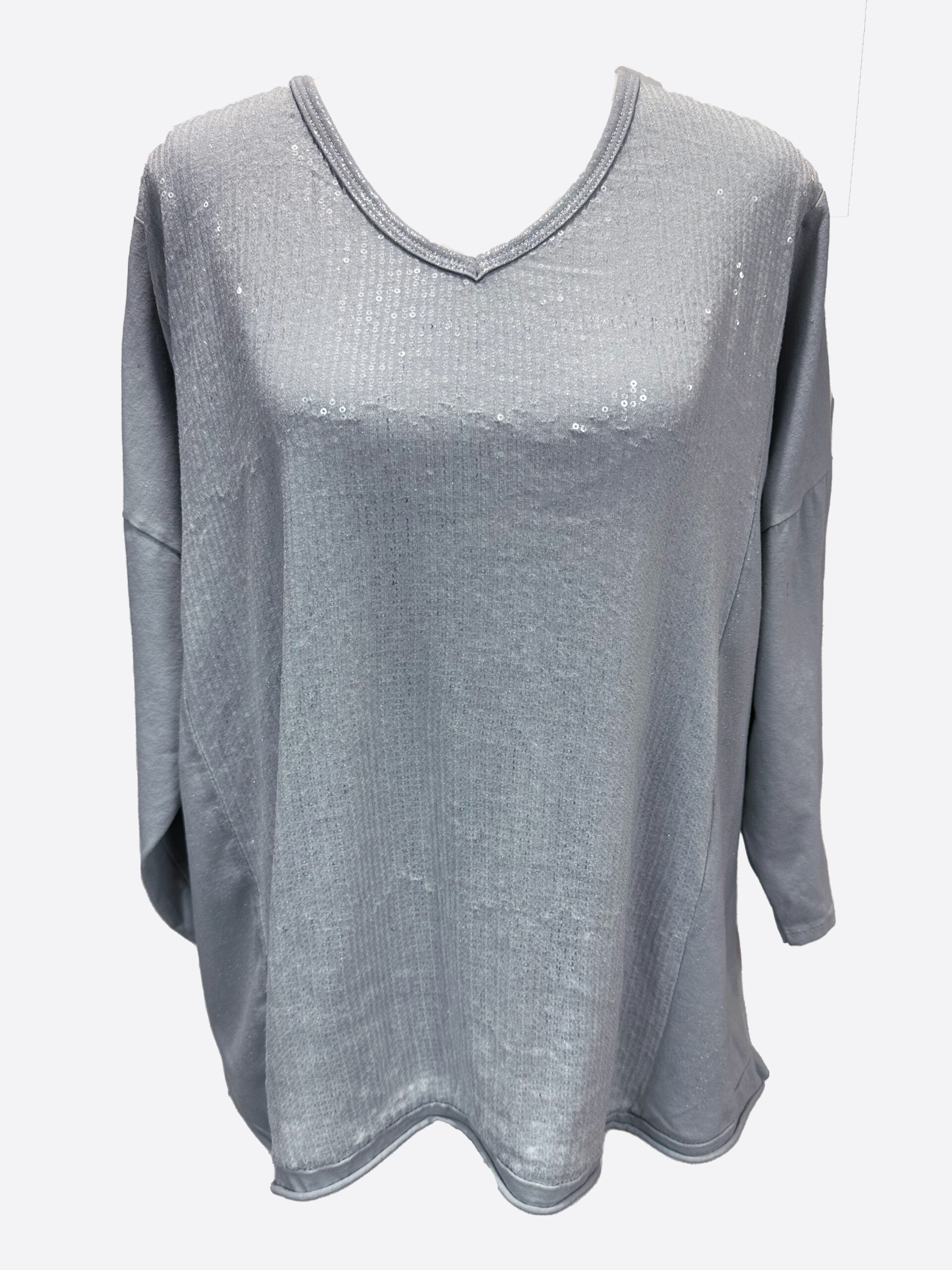 Sequin Front LS Top Silver La Strada