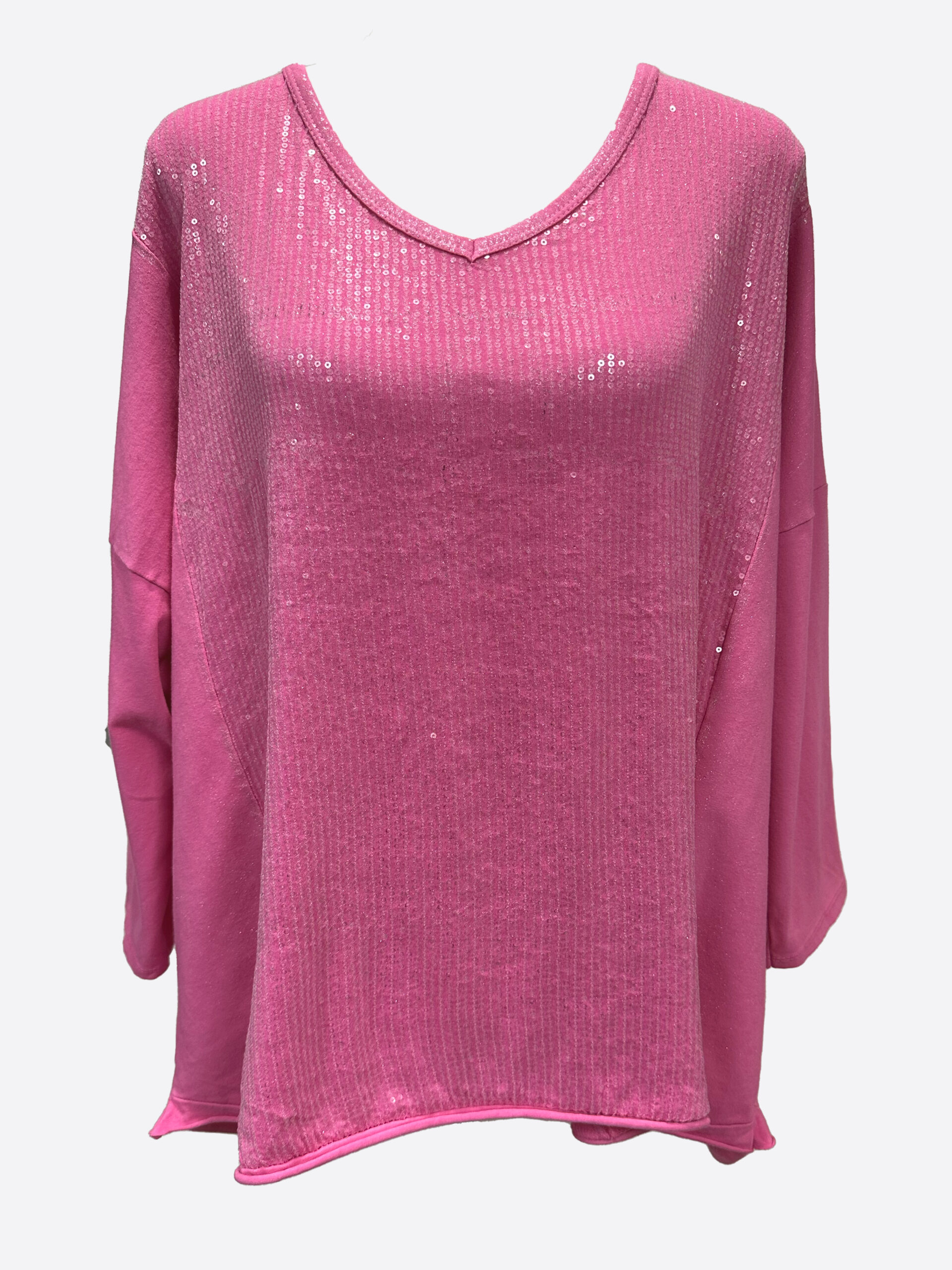 Sequin Front LS Top Pink La Strada