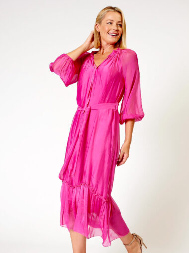 La Strada Tie Neck Silk Dress Pink