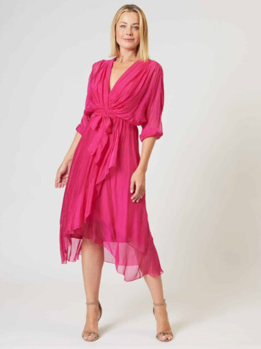 La Strada Silk Wrap Dress Raspberry
