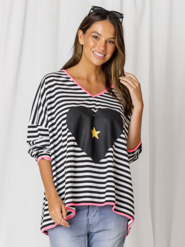 Striped Cotton LS Tee Black Love Lily The Label