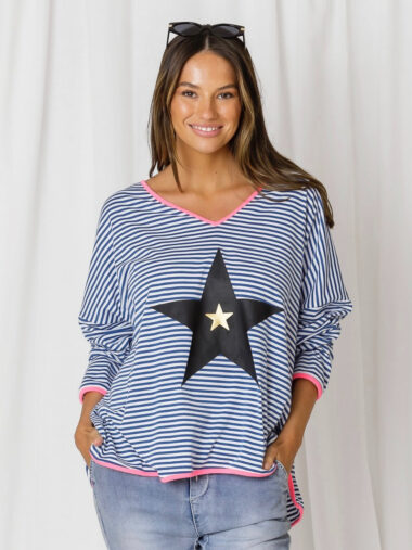 Striped Cotton LS Tee Blue Love Lily The Label